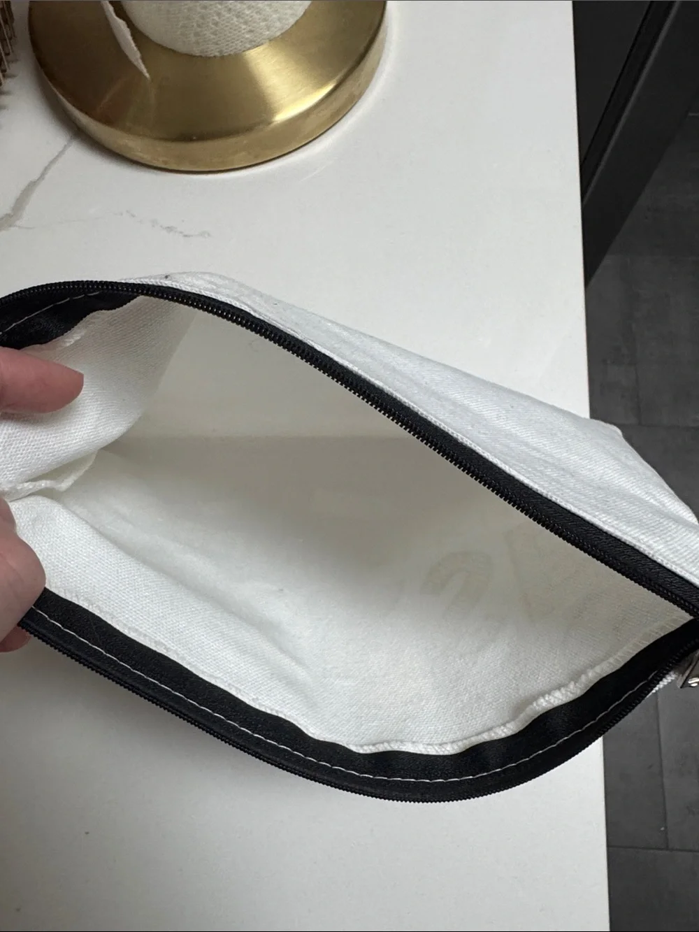 White Canvas Nurses Zip Pouch with Black Trim